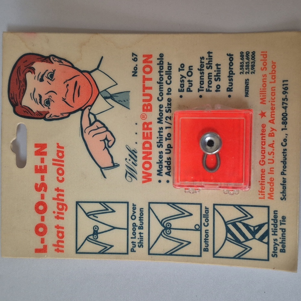 Vintage LOOSEN Wonder Button Collar Extender Schafer Mid Century Advertising